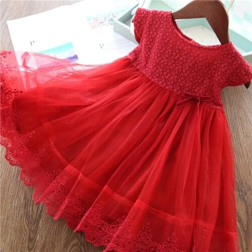Autumn Kids Dresses For Girls Lace Christmas Dress Girl Red Tulle Party Princess Formal Dress Bridesmaid Pageant Dresses