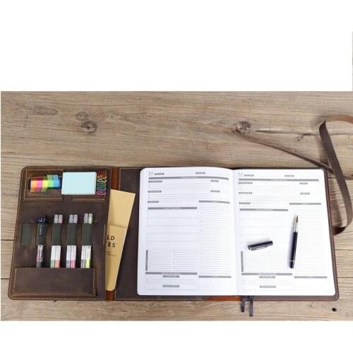 Personalized distressed leather cover for Panda Planner Pro 8.5 x 11 inch leather portfolio for letter size notebook