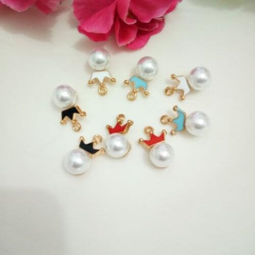 10pcs Fashion Charms Enamels Alloy Pearl Crown Pendant Jewelry Accessories DIY Hair Bracelet Earrings Necklace Accessories 2019