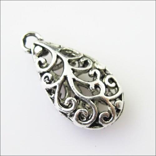 12 New Flower Teardrop Tibetan Silver Tone Charms Pendants 12x24mm