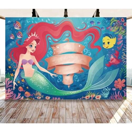 Underwater Blue Sea Princess Mermaid Backdrop Photography Girl Birthday Famliy Party Cake Table Decor Poster Background Vinyl