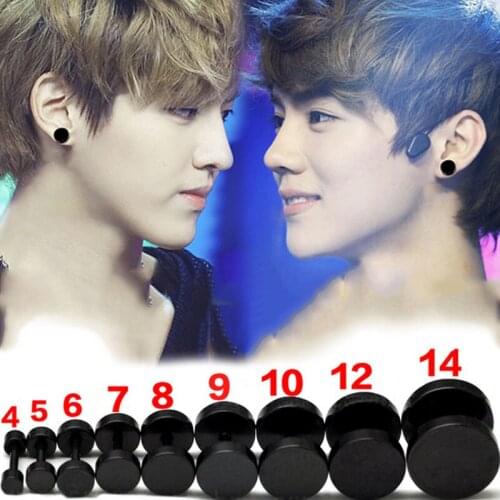 4,6,8,10,12.14mm men and women titanium steel allergy resistant black round barbell earring dumbbell fake ear plugs