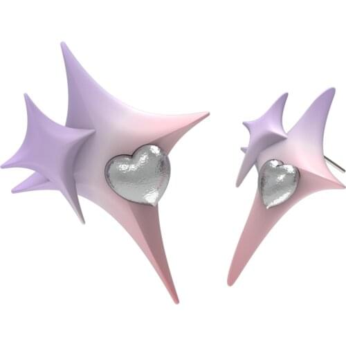 Cute Fashion Pink and Purple Gradient Overlapping Four-pointed Star Heart Pendant Earrings for Women Jewelry Gifts