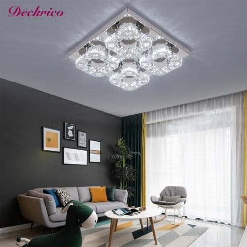 Modern K9 Crystal Led Ceiling Lights Hanging Fixture Decorative Living Room Chandelier Plafon For Bedroom Lamparas Simpl Dimmer