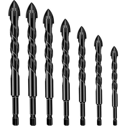 7/4Pcs Cross Hex Tile Bit Glass Ceramic Concrete Hole Opener 1/4" Alloy Hex Shank Drill Bit 3/6/8/12mm Drill Bits For Metal Wood