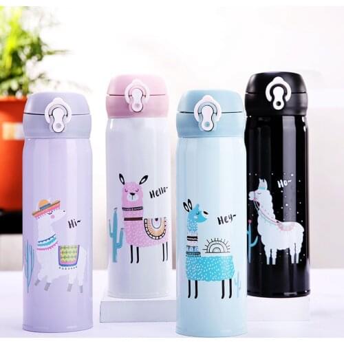 500/350mlml Cartoon Alpaca Thermos Mug Portable Cute Insulated Cup Stainless Steel Vacuum Flask Thermal Bottle Tumbler Thermocup