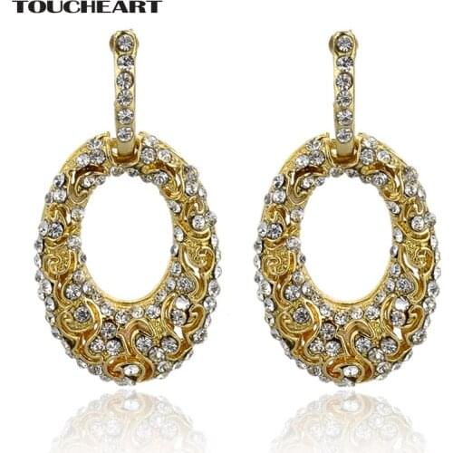 TOUCHEART Classic Fashion Designs Gold Earring Charms Crystal Oval Earring For Women Wedding Jewelry Earrings Female SER140241