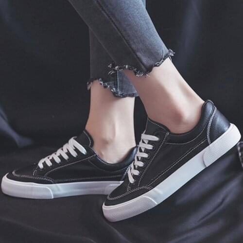 Ladies Casual Comfortable Shoes Solid Color Leather Sports Womens Shoes Low-cut Canvas Sports Womens Running Shoes