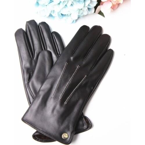 Womens Gloves Autumn Winter Thermal PU Gloves Female Fashion Black Plush Lined Faux Sheepskin Leather Driving Gloves PL017