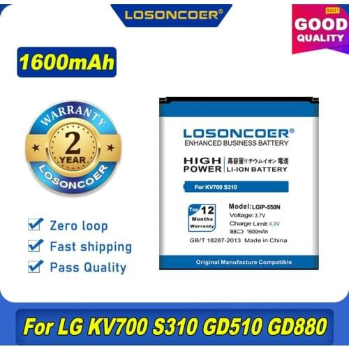 100% Original LOSONCOER LGIP-550N 1600mAh Battery For LG KV700 S310 GD510 GD880 mini