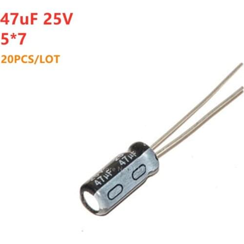 20PCS/LOT 47uF 25V 5x7 Aluminum electrolytic capacitor 5*7 Electrolytic Capacitor 25v 47uf