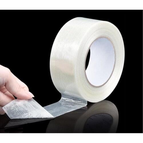 50M Strong Glass Fiber Tape Transparent Striped Single Side Adhesive Fiberglass Tape Industrial Strapping Packaging Fixed Seal