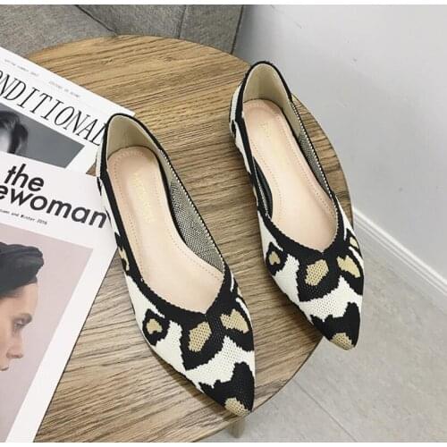 34~43 Size Womens Flat Ballet Shoes Breathable Knitted Pointed Toe Shoes Womens Soft Bottom Shoes Women Flat Shoes
