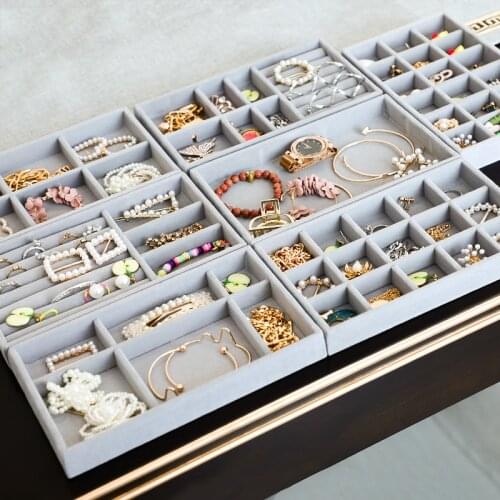 Velvet Jewelry Organizer Tray Storage box Ring Necklace Display Storage Holder Earring Jewelry Showcase Drawer Storage Organizer