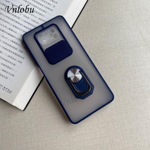 Push Window Lens Matte Transparent Case For Xiaomi POCO X3 NFC Case Shockproof Magnetic Ring Stand Cover For POCO X3 Pro M3 CAPA