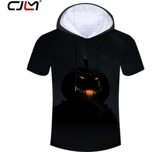 CJLM Halloween New Gothic Mens Spandex Hooded Tshirt 3D Tee Shirt Printed Funny Pumpkin Street Wear T-shirt Recommend