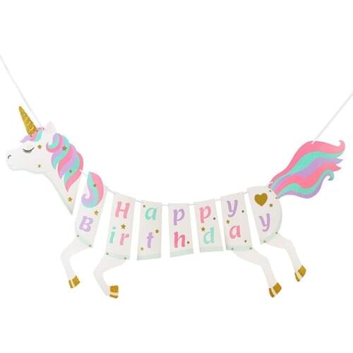 Danuyli 1 set of paper children happy birthday flag Banner party decorations festival party decoration pennant unicorn house dec