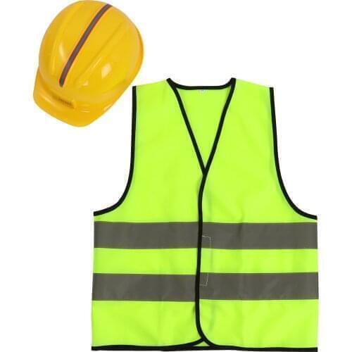 Children Pretend Costume Toys Simulation Engineering Hat Reflective Safety Vest Set for Halloween Cosplay Party Dress Photo Prop