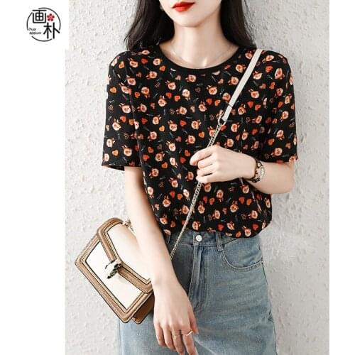 Age-reducing pig printed short sleeve T-shirt womens 2020 summer new pullover round neck foreign style loose jacket