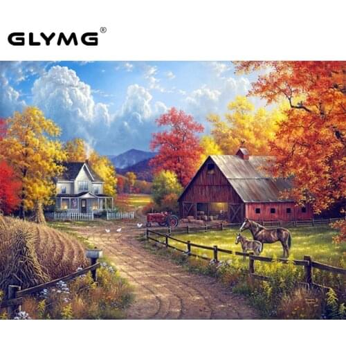 GLymg Diamond Stitch Painting Farm Autumn Landscape Diamond Embroidery Full Square Natural Scenery European Home Decoration