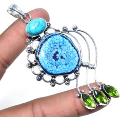 Rough,Garnets Pendant Silver Overlay over Copper , 89 mm, P6102