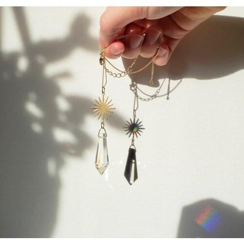 Suncatcher Crystal Necklace Celestial Prism Rainbow Necklace Sun Crystal Pendant