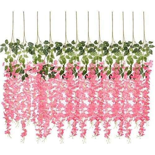 12 Sticks Artificial Hydrangea Wisteria Flower For Diy Simulation Wedding Arch Rattan Wall Hanging Home Party Decoration Flower