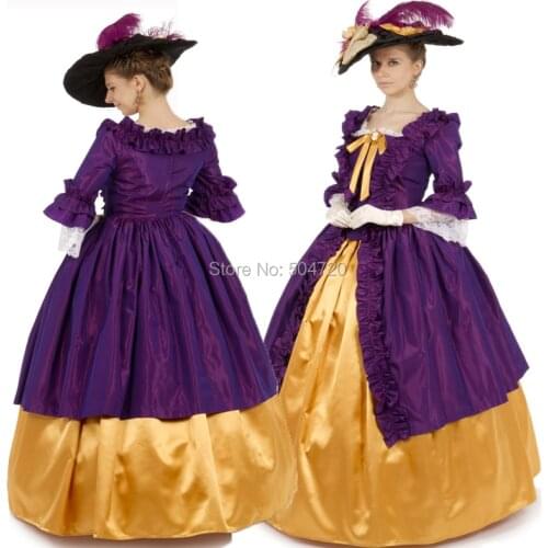 Tailored Purple Retro Victorian Eras Regency Civil War Revolutionary Vintage Halloween Period Masquerade Ball Gowndress HL-129