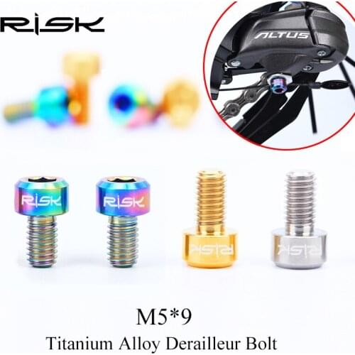RISK 2PCS M5*9mm Titanium Alloy Bolts for Bicycle Front & Rear Derailleur MTB Mountain Bike Derailleur Fixing Screws M5x9mm