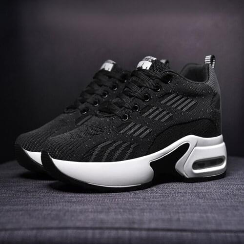 Womens shoes casual sneakers increase fly woven mesh breathable and comfortable thick-soled elastic vulcanized shoes