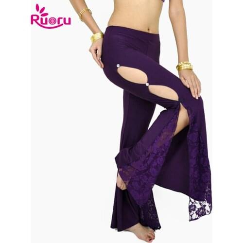 Ruoru Lace Belly Dance Pants Belly Dance Practice Wear Bellydance Costume Sexy Trousers Dancer Black Pink White Red Color