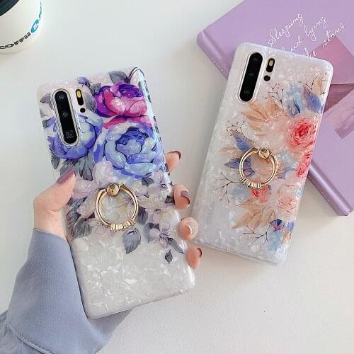 LOVECOM Retro Flower Shell Texture Case For Huawei P40 Pro P30 P20 Mate 30 20 Lite With Finger Ring Soft IMD Back Cover Gift Bag