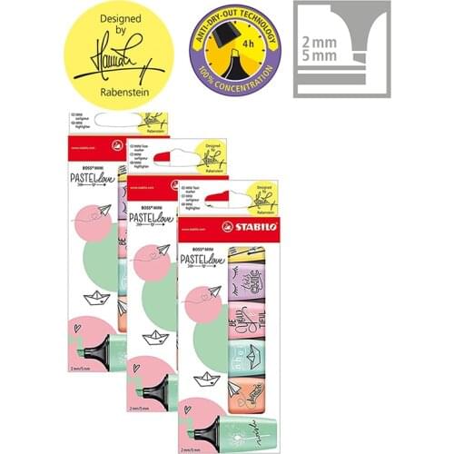 Text marker - STABILO BOSS MINI Pastellove - 3er Pack - delicate Turkish, pink rouge, hint of mint green