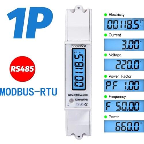 Multifunctional Digital Wattmeter Voltmeter Ammeter LCD Backlight Display DIN Rail KWH Meter AC 230V 5-100A RS485 Modbus-RTU