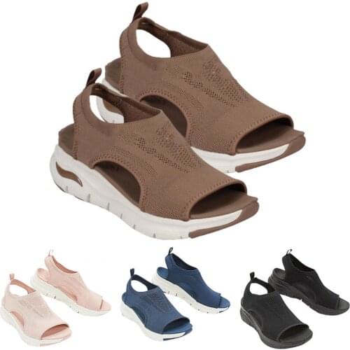 Trendy Women Sandals Wedge Fish Mouth Breathable Summer Shoes Thick Sole Hollow Out Sports Sandals Slip-On Shoes for Beach