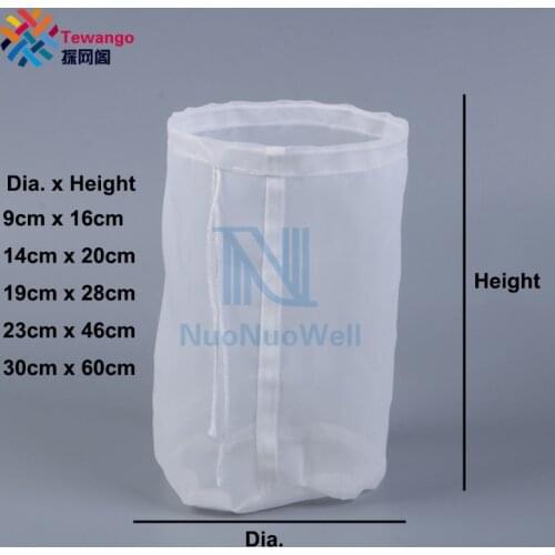 NuoNuoWell 120/75 Micron Cylinder Nylon Drawstring Filter Bag Grape Beer Wine Brewing Tool Food Grade Reusable Bag DIY