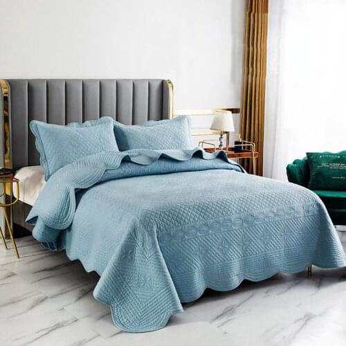 Solid Bedspreads For Bed Quilt Set 3PCS Cotton Quilts Embroidered Bed Cover Pillowcase King Queen Size Coverlet Blanket on Bed