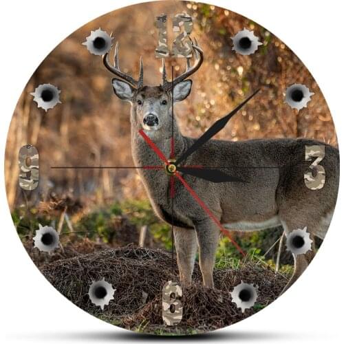 Deer Hunter Camera Sniper Big Buck Round Wall Clock Hunting Decor Wildlife Animal Art Elk Cabin Wall Clock Deer Hunting Gifts