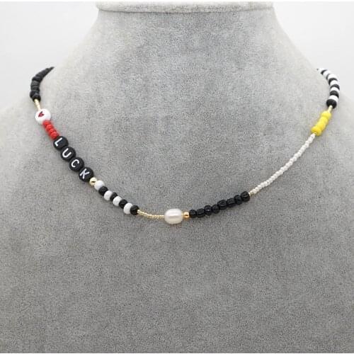 Beaded Letter Necklace Bohemian Beach Style Natural Pearl Clavicle Chain Jewelry for Women Natural Pearls Womens Accessories