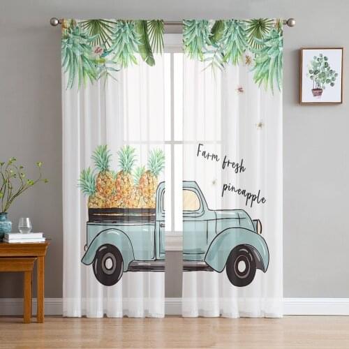 Pineapple Truck Tropical Plant Sheer Curtains for Living Room Bedroom Kitchen Tulle for Windows Voile Drapes Home Decoration
