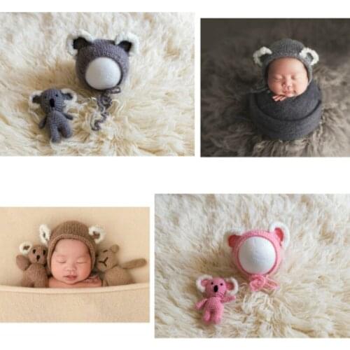 Newborn Photography Props Baby Photo Hat And Sloth Bear Toy Full-moon Baby Photo Shoot Accessories Hand-made Infantil Hat