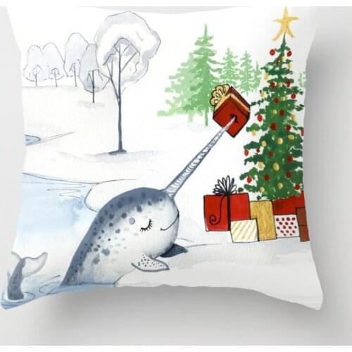 Christmas Narwhal Cushion Cover Decorative Pillow Cover Case Seat Car Home Decor Throw Pillowcase Decoration