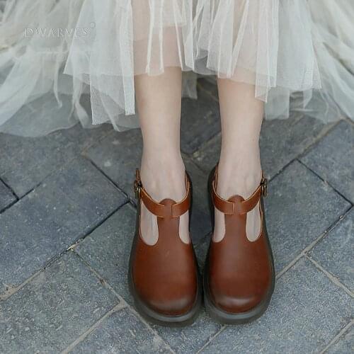 Handmade Leather Light Platform Sandals For Women Mori Girl Style Retro Mary Jane Shoes Grey/Coffee/Brown