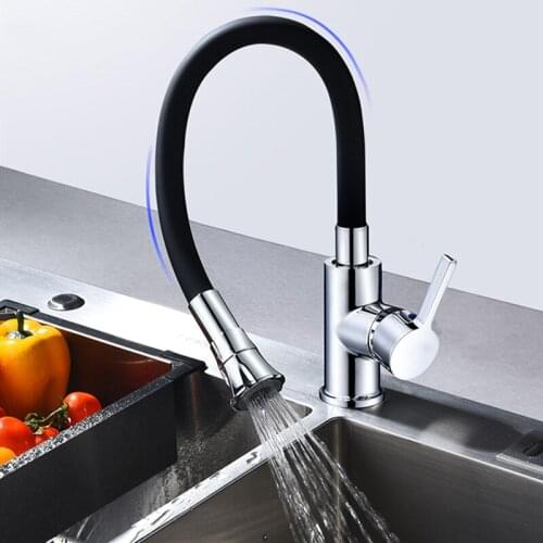 WZLY Kitchen Faucets Black Brass Single Handle Silica Gel Nose Any Direction Rotate Cold Hot Water Rotate Switch Sink Mixer Taps