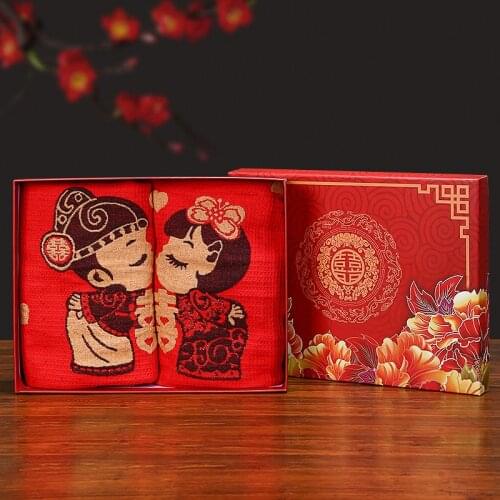 Wedding supplies creative festive red gift box towel husband wife cartoon couple wedding gift