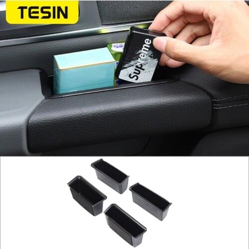 TESIN Car Front Door Storage Holder Box Organizer Tray Phone Holder Key Container for Dodge RAM 2018-2021 ABS Car Accessories