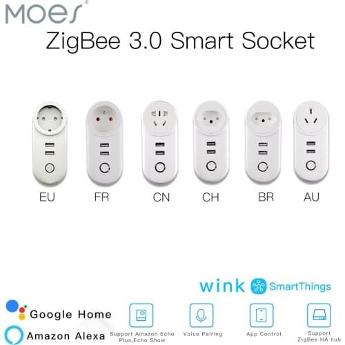 ZigBee 3.0 Smart Socket Plug with 2 USB Interface Remote Voice Control Work with SmartThings Wink Echo Plus and Most Zigbee Hub