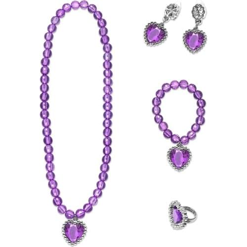 Baby Girls Jewelry Princess Sofia Bell Elsa Accessories 4 Colors Necklace Bracelet Earrings Rings Children 5pcs Set Jewellery