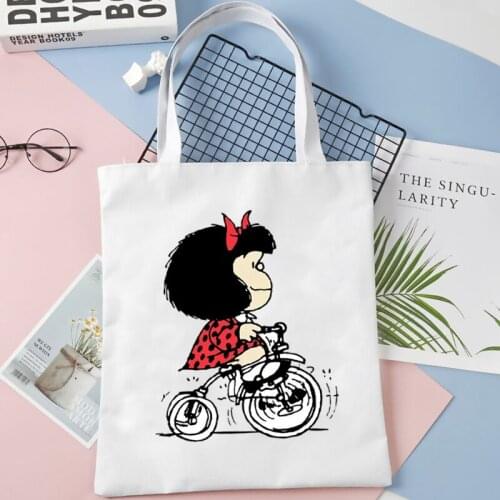 PAZ Mafalda Femme Harajuku Fashion Cartoon Handbags Shoulder Bags Casual Shopping Girls Handbag Women Elegant Canvas Bag