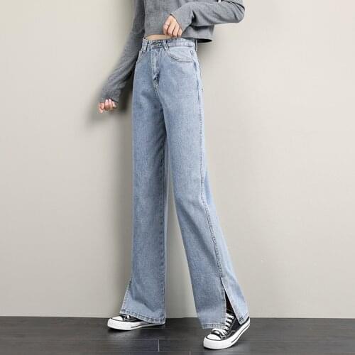 New Womens Jeans High Waist Clothes Wide Leg Jeans Blue Street Style Retro Quality Fashionable Wide Leg Pants Split Trousers